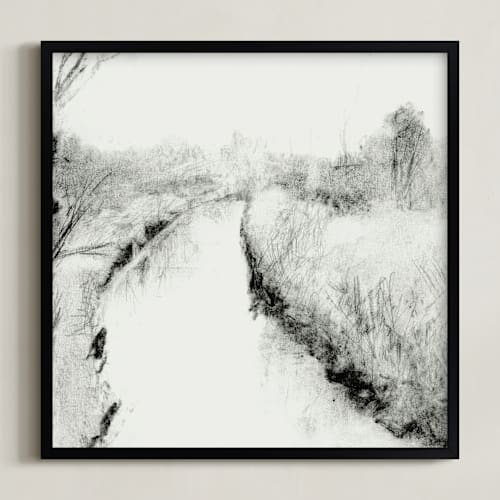 This is a black and white art by Austin Warnock called the river runs through