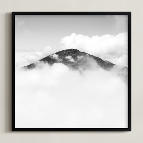 This is a monochromatic art by Mary Ann Glynn-Tusa called volcano hidden in the clouds 3
