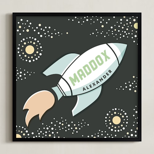 This is a mint personalized art for kids by Jessie Steury called out of this world