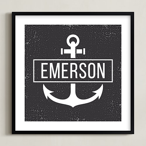 This is a charcoal personalized art for kids by Heather Francisco called anchored