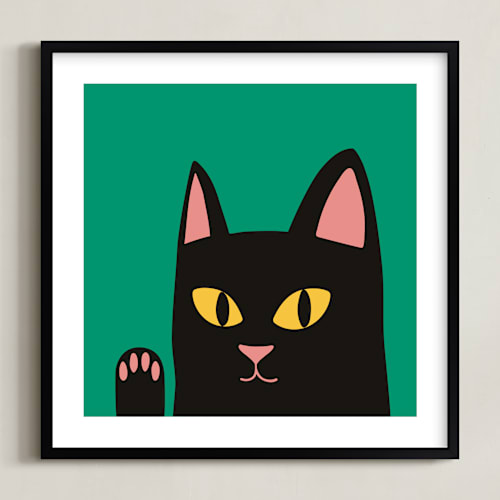 This is a emerald green kids wall art with standard by Nieves Herranz called max the cat
