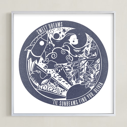 This is a navy nursery wall art by Tanya Lee of Frooted Design called sweet dreams 'til sunbeams find you 