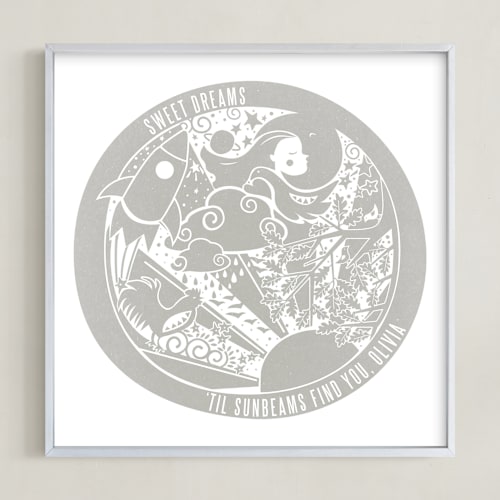 This is a grey nursery wall art by Tanya Lee of Frooted Design called sweet dreams 'til sunbeams find you 