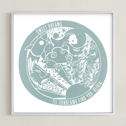 This is a teal nursery wall art by Tanya Lee of Frooted Design called sweet dreams 'til sunbeams find you 