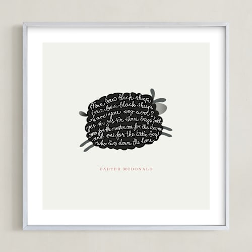 This is a cream nursery wall art by chocomocacino called jumping black sheep
