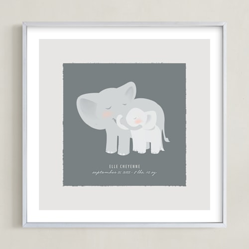 This is a soft grey nursery wall art by Lori Wemple called a mother's love - elephants