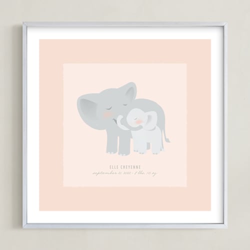 This is a blush nursery wall art by Lori Wemple called a mother's love - elephants