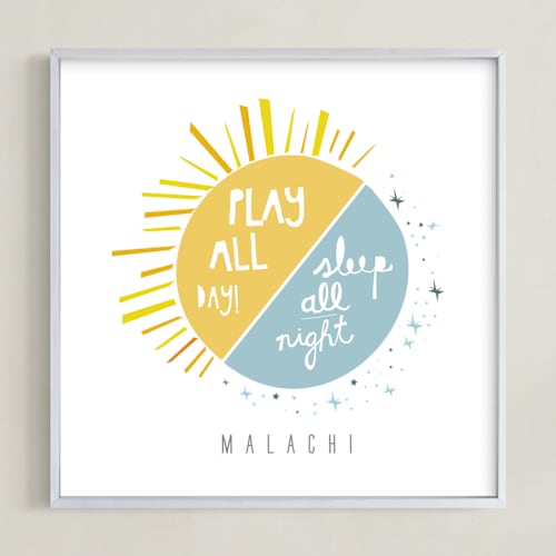 This is a orange jasmine nursery wall art by Lisa Nelson called play all day, sleep all night