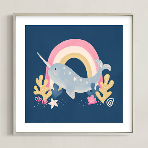 This is a deep sea blue art by Sabrina Excene called narwhal magic