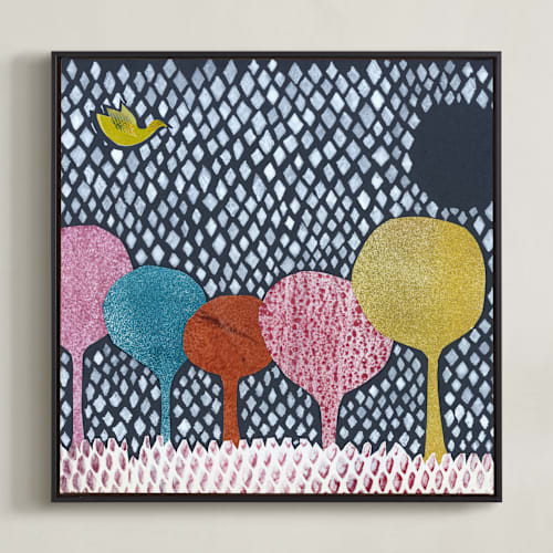 This is a forest blue kids wall art by Bethania Lima called diamond forest