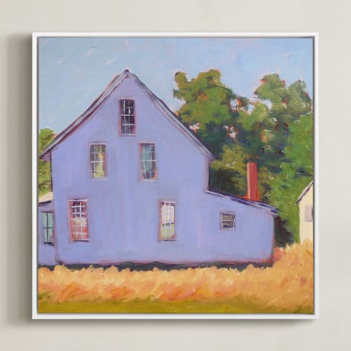 This is a light lavender art by Carol C. Young called corner farm house