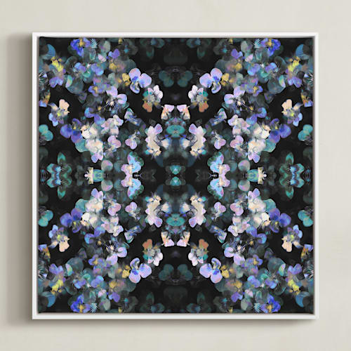 This is a violet and turquoise art by Oana Prints called pansy painting - mirrored