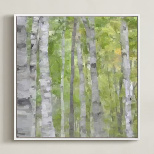 This is a forest green art by Amy Hall called summer birches