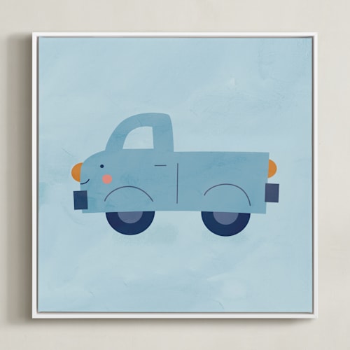 This is a blue kids wall art by Lori Wemple called vehicles truck
