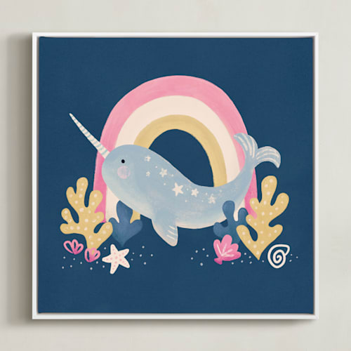 This is a deep sea blue art with standard by Sabrina Excene called narwhal magic