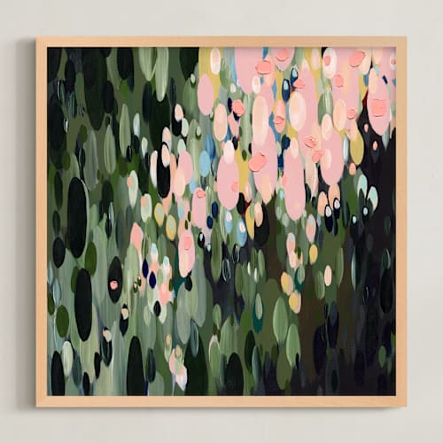 This is a emerald green & pink art with standard by Melissa Stone Mangham called laurel rain