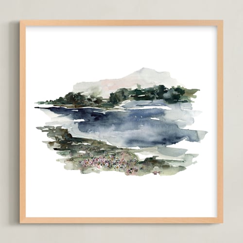This is a navy and dusty blue with forest and sage green art by Kate Nelson called mountain view