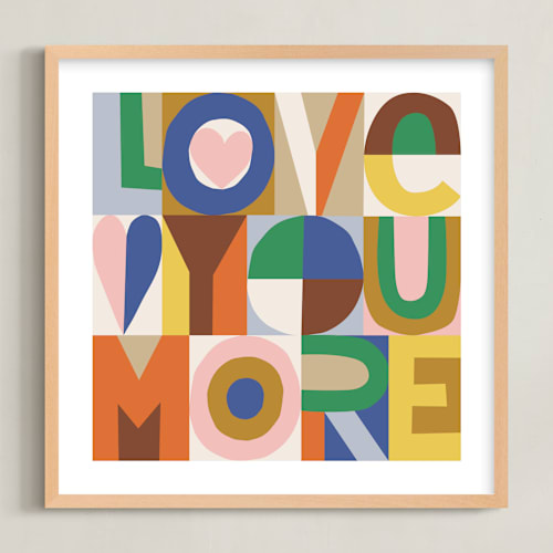 This is a muted rainbow kids wall art by Ampersand Design Studio called love you more