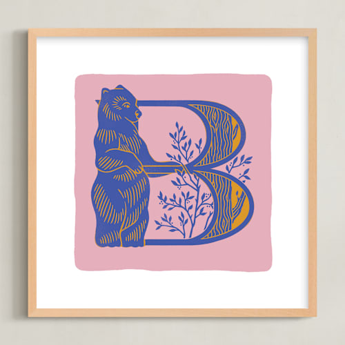 This is a dusty pink kids wall art with standard by Lia Geeter called animal alphabet 2