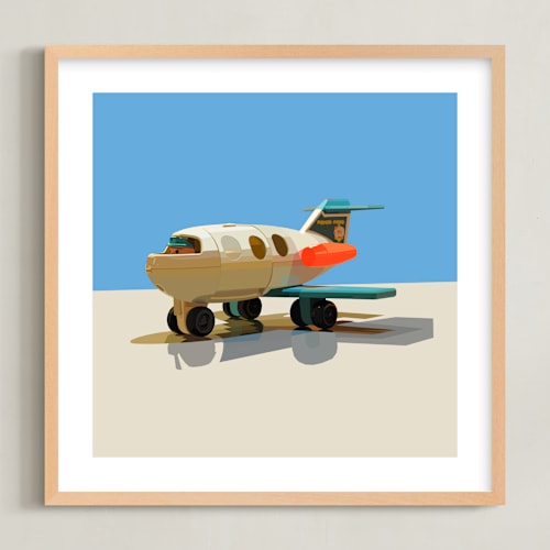 This is a blue kids wall art by John Andrew Ward called toy jet