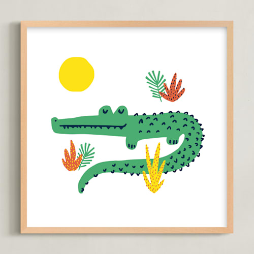 This is a alligator green kids wall art by Oscar and Emma - Karly Depew called basking in the sun