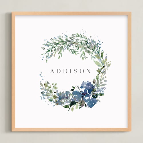 This is a midnight nursery wall art by Lori Wemple called botanical name wreath