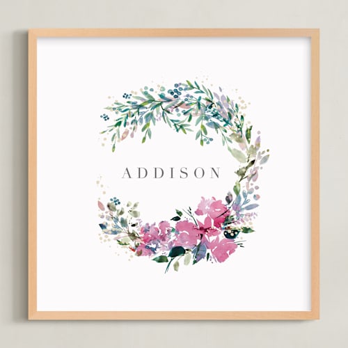 This is a bubblegum nursery wall art by Lori Wemple called botanical name wreath