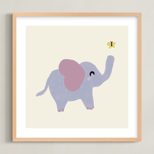 This is a lavender nursery wall art with standard by Cass Loh called playful elephant