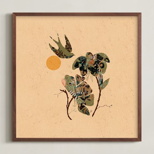 This is a warm sage green art with standard by ThirtyOne Illustrations called sparrows 2