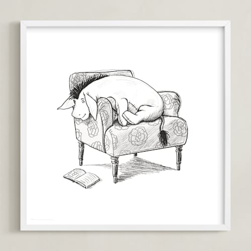 This is a white disney art by Stefanie Lane called eeyore lounging | winnie the pooh