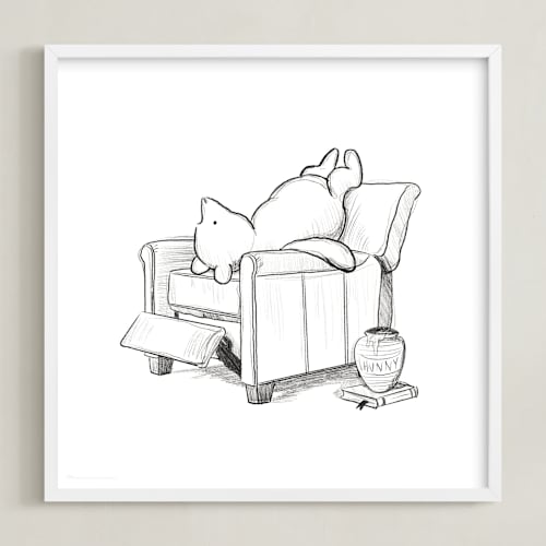 This is a white disney art by Stefanie Lane called pooh lounging | winnie the pooh