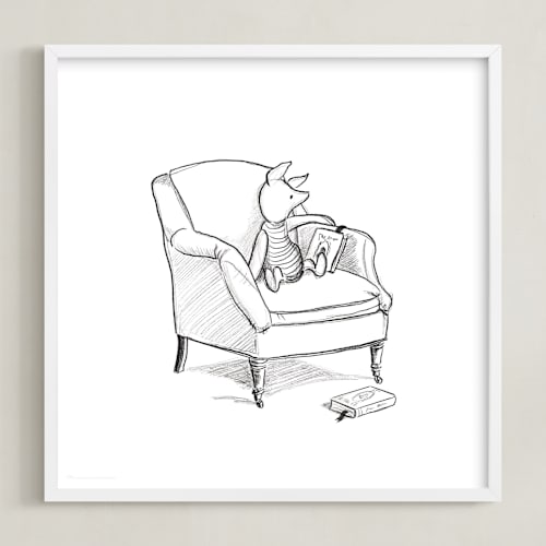 This is a white disney art by Stefanie Lane called piglet lounging | winnie the pooh