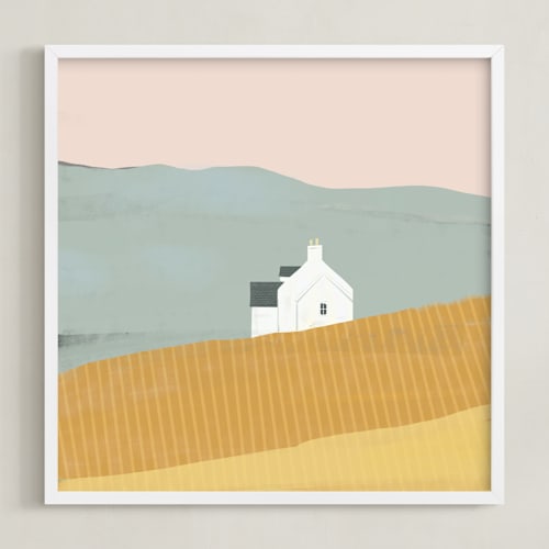 This is a southern rose art by Laura Mitchell called little white house on prairie
