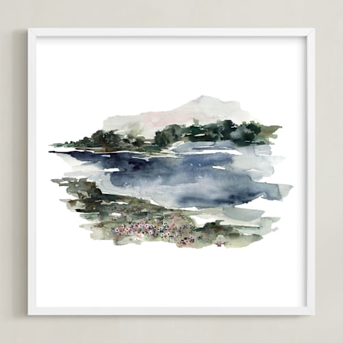 This is a navy and dusty blue with forest and sage green art with standard by Kate Nelson called mountain view