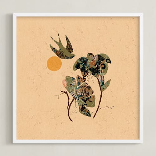 This is a warm sage green art with standard by ThirtyOne Illustrations called sparrows 2