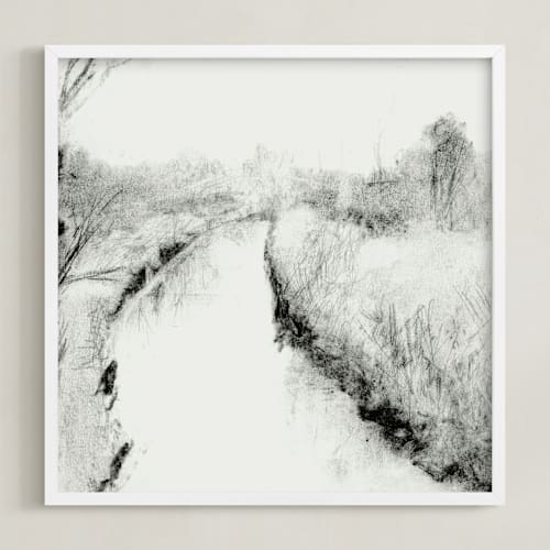 This is a black and white art by Austin Warnock called the river runs through
