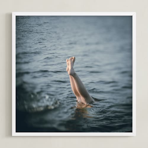 This is a steel blue art by Jacquelyn Sloane Siklos called just off the dock i