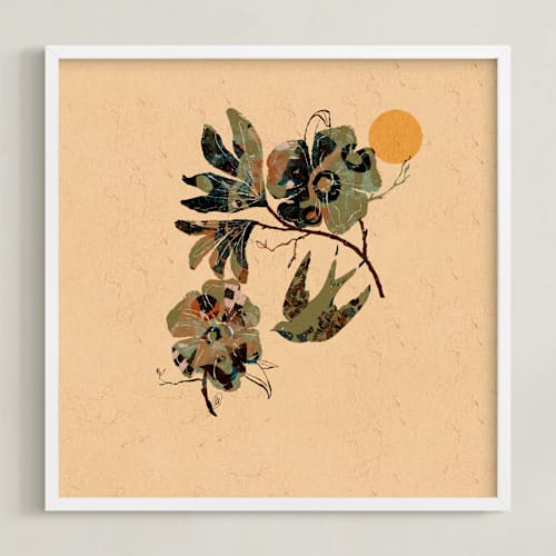 This is a warm sage green art with standard by ThirtyOne Illustrations called sparrows 1