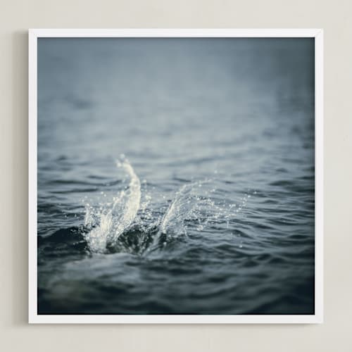 This is a steel blue art by Jacquelyn Sloane Siklos called just off the dock ii