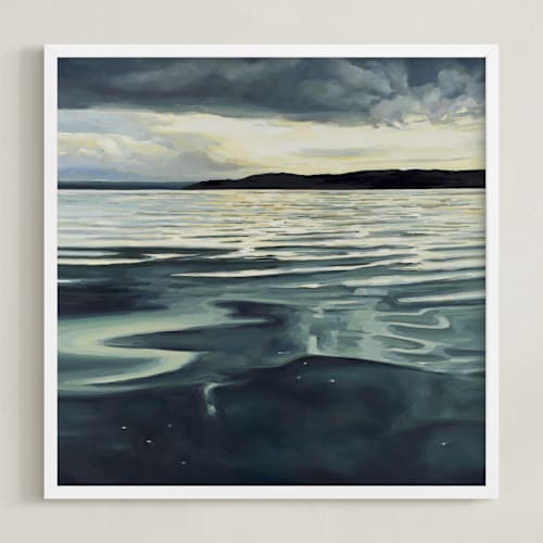 This is a teal blue art by Kelly Johnston called on the sound