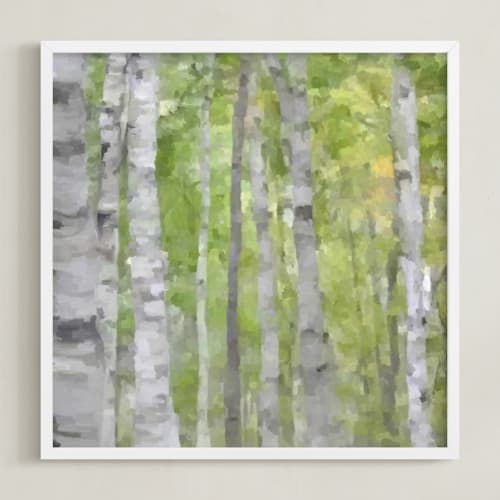This is a forest green art by Amy Hall called summer birches