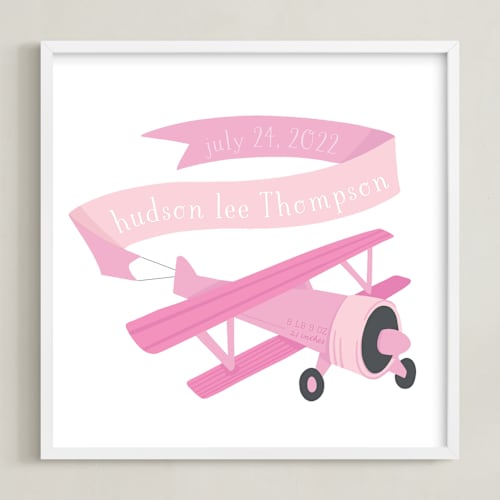 This is a pink personalized art for kids by Jessie Steury called vintage airplane