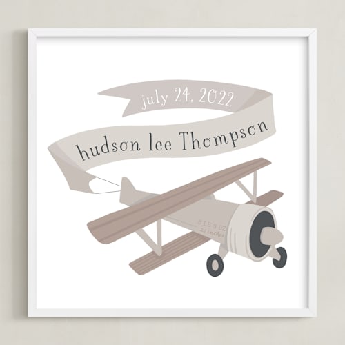 This is a brown personalized art for kids by Jessie Steury called vintage airplane