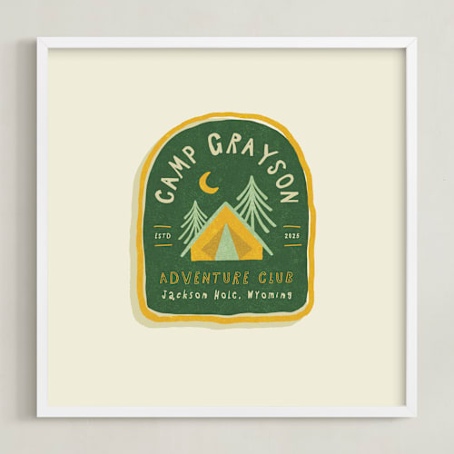 This is a ochre personalized art for kids with standard by Susan Zinader called camp patch