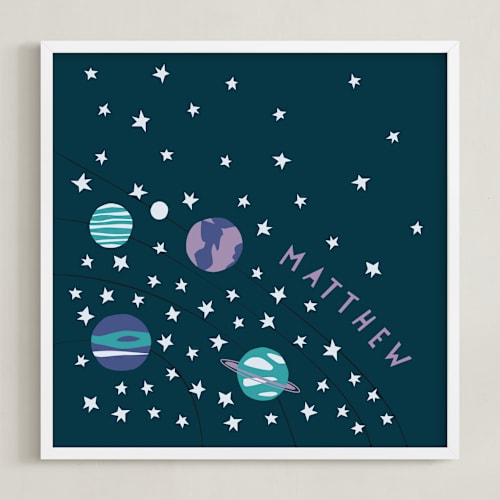 This is a violet cosmos personalized art for kids by Betsy Siber called space case
