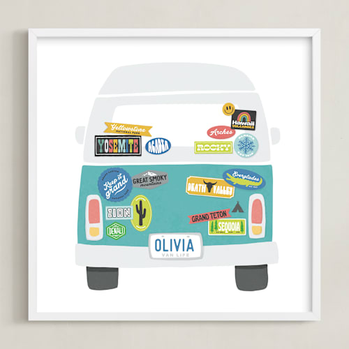 This is a aqua personalized art for kids by Jessie Steury called van life