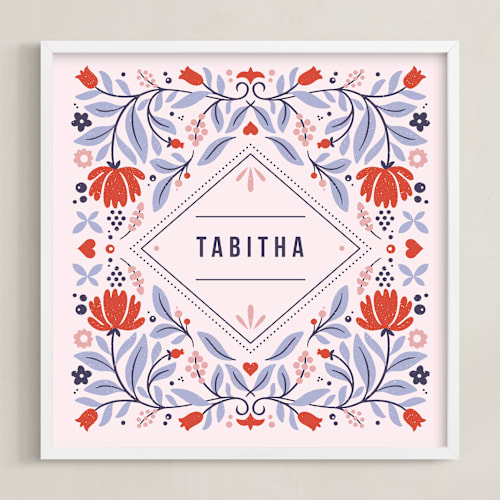 This is a rose personalized art for kids by Kristen Smith called framed in florals