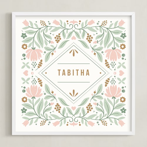 This is a sage personalized art for kids by Kristen Smith called framed in florals