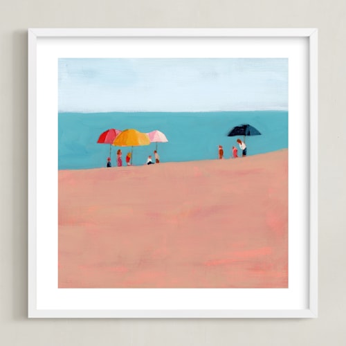 This is a turquoise kids wall art by Lindsay Megahed called beach umbrellas
