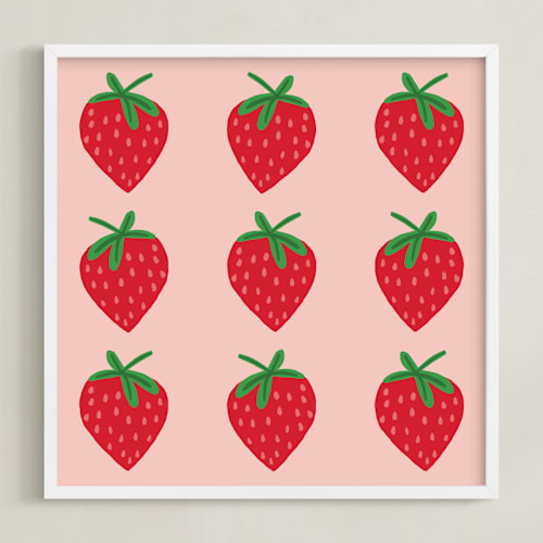 This is a blush pink kids wall art by Kerry Doyle called strawberry